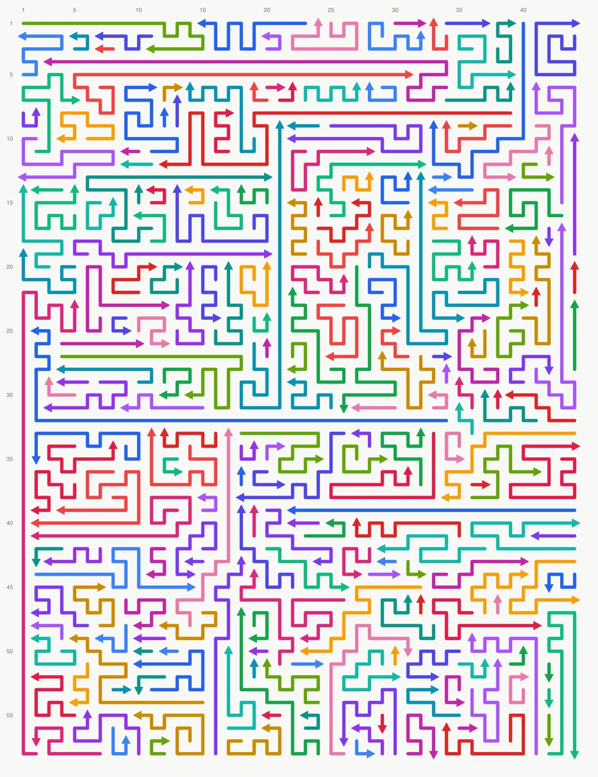 Arrow Escape level 100: 44×58 board with 241 arrows