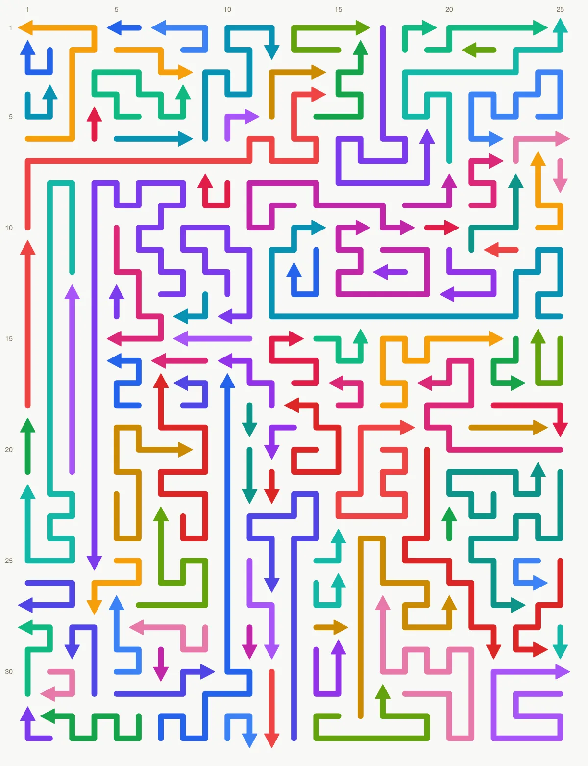Arrow Escape level 13: 25×33 board with 100 arrows