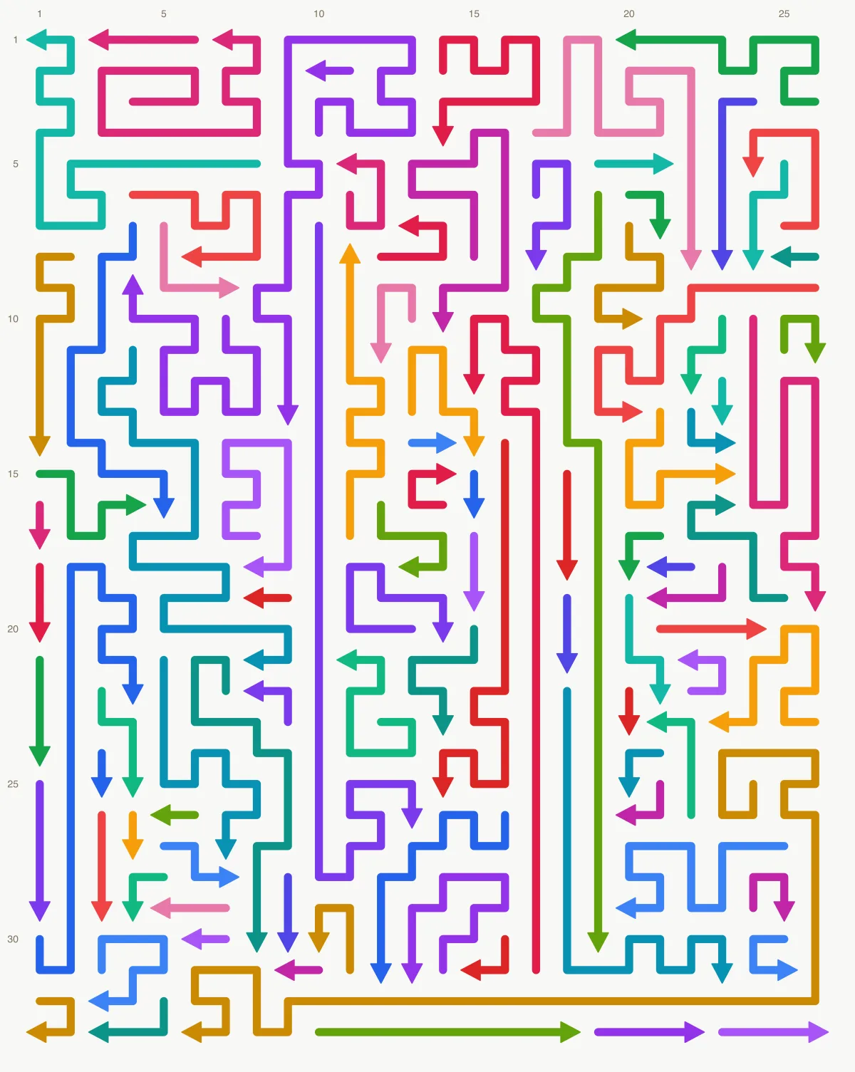 Arrow Escape level 16: 26×33 board with 98 arrows