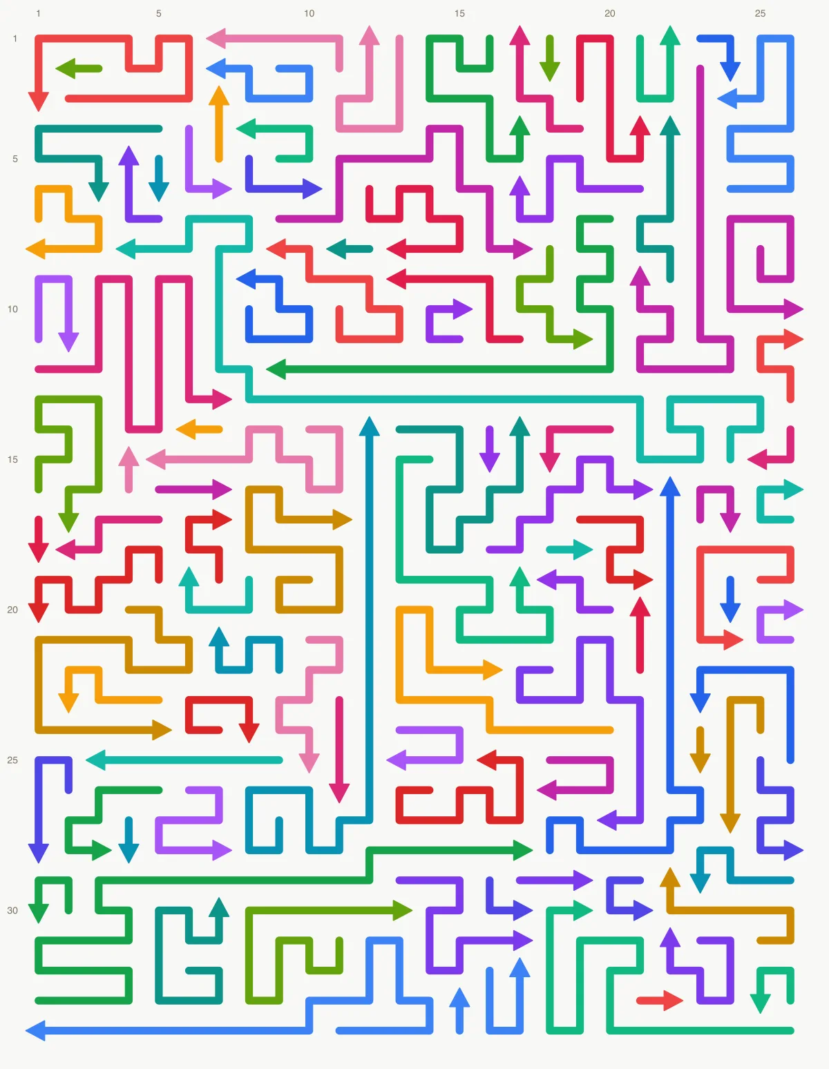 Arrow Escape level 17: 26×34 board with 102 arrows