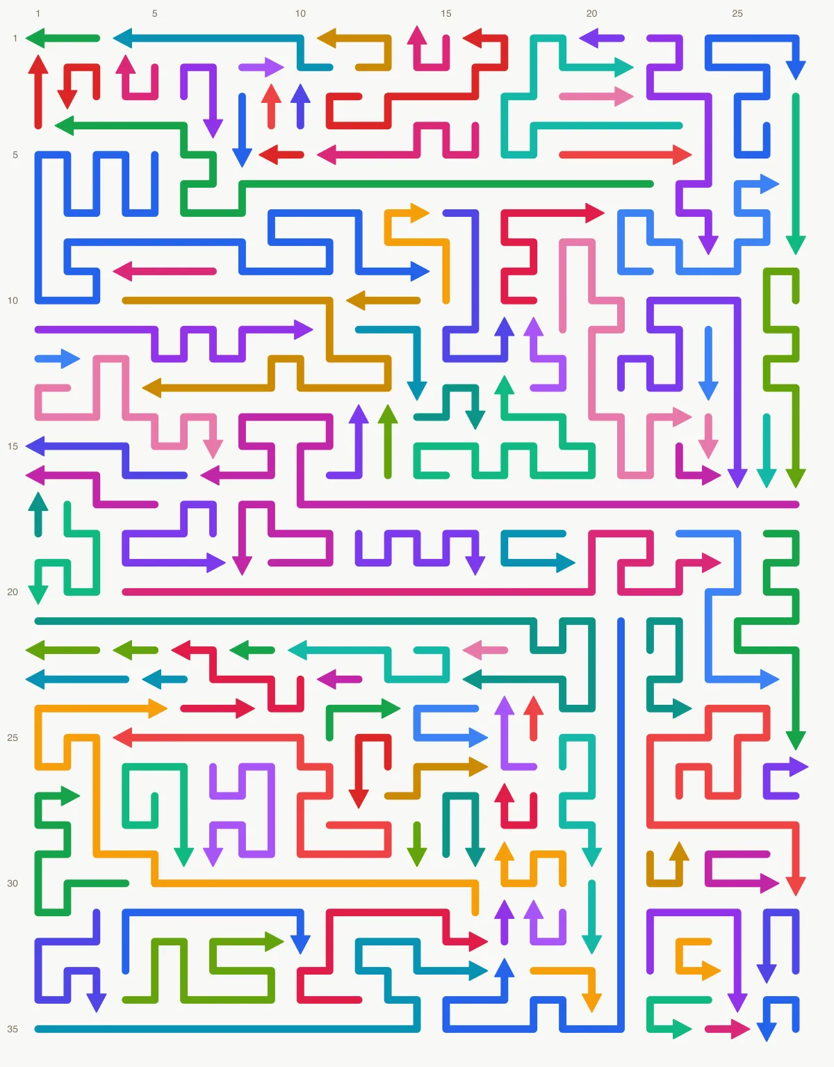 Arrow Escape level 22: 27×35 board with 107 arrows