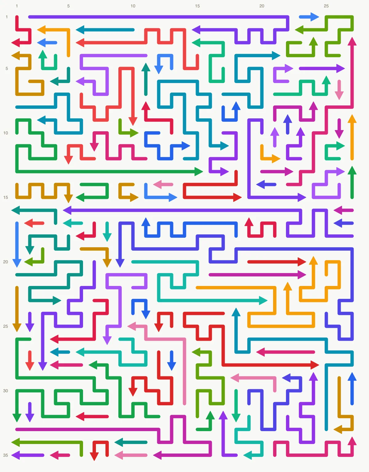 Arrow Escape level 25: 27×35 board with 112 arrows