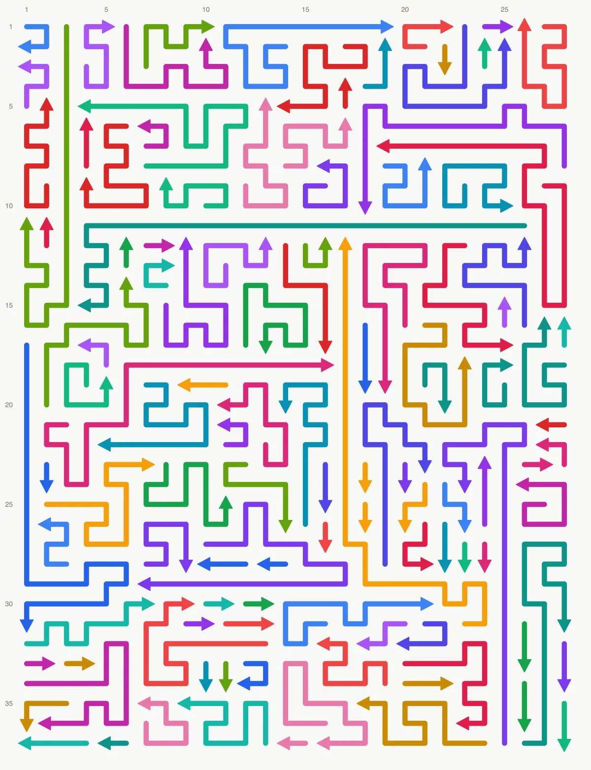 Arrow Escape level 34: 28×37 board with 118 arrows