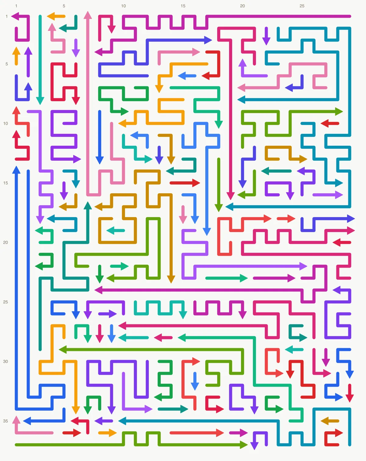 Arrow Escape level 35: 29×37 board with 123 arrows
