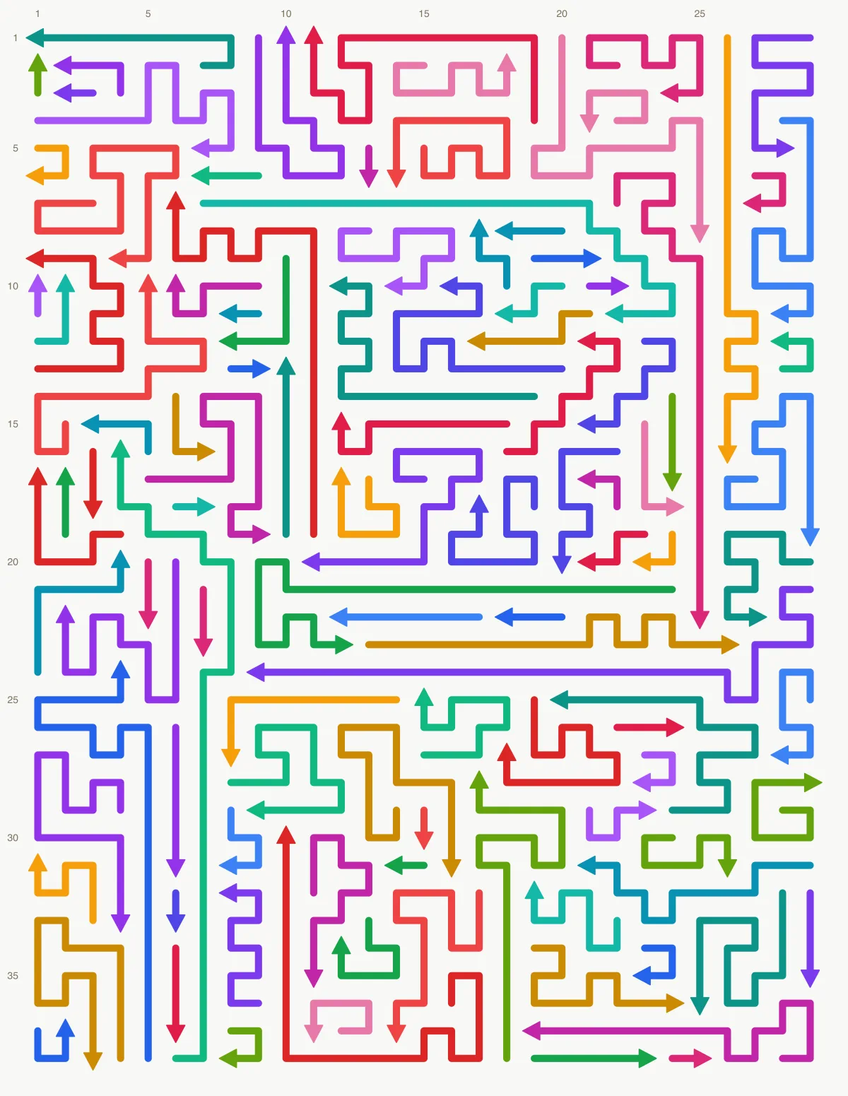 Arrow Escape level 37: 29×38 board with 113 arrows