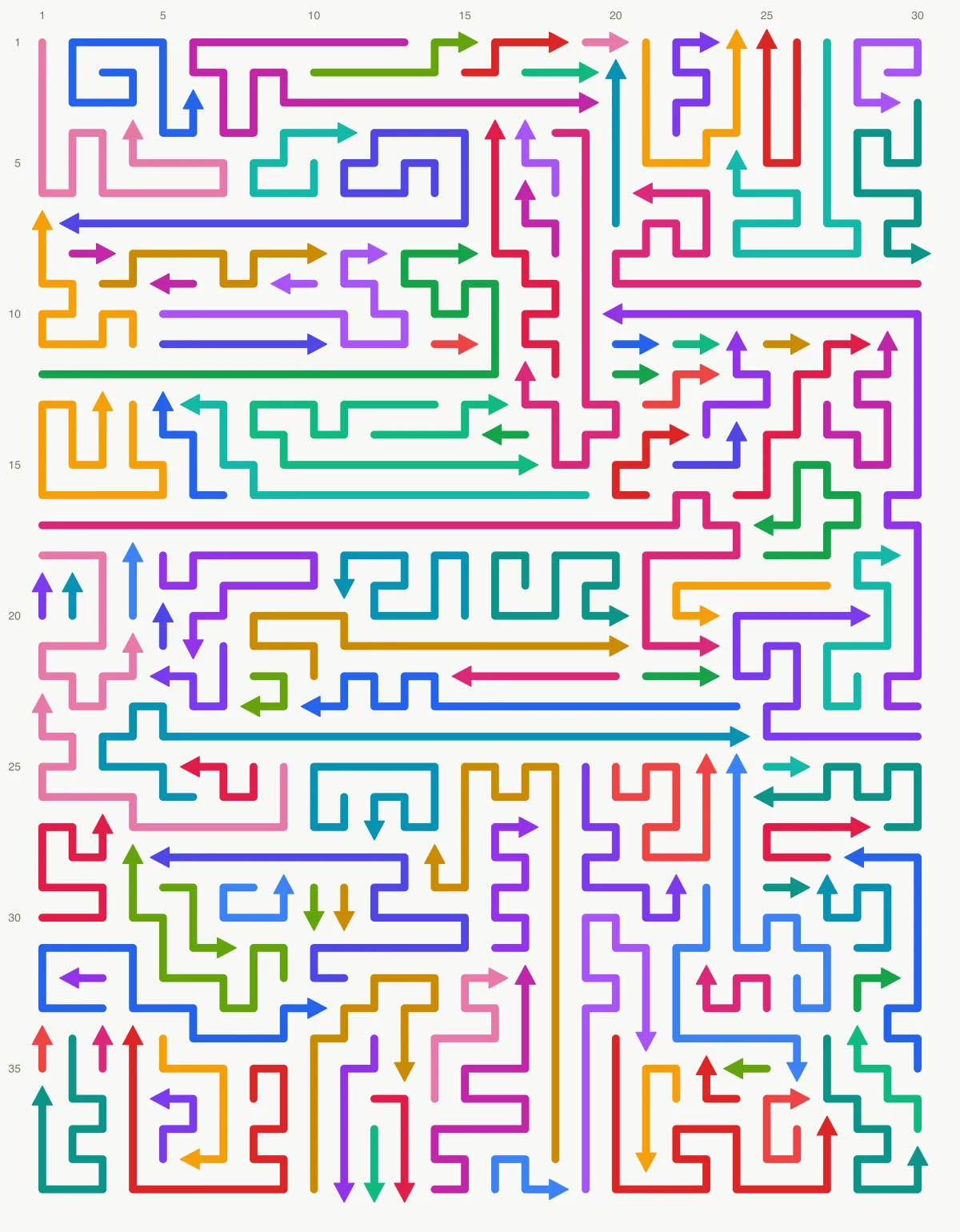 Arrow Escape level 43: 30×39 board with 114 arrows