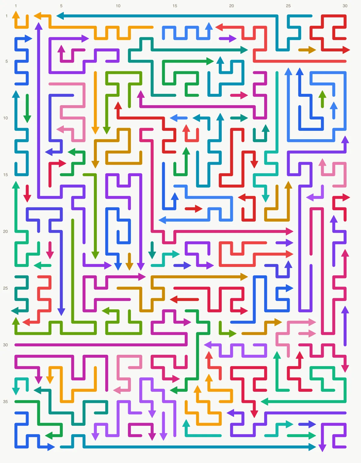 Arrow Escape level 44: 30×39 board with 113 arrows