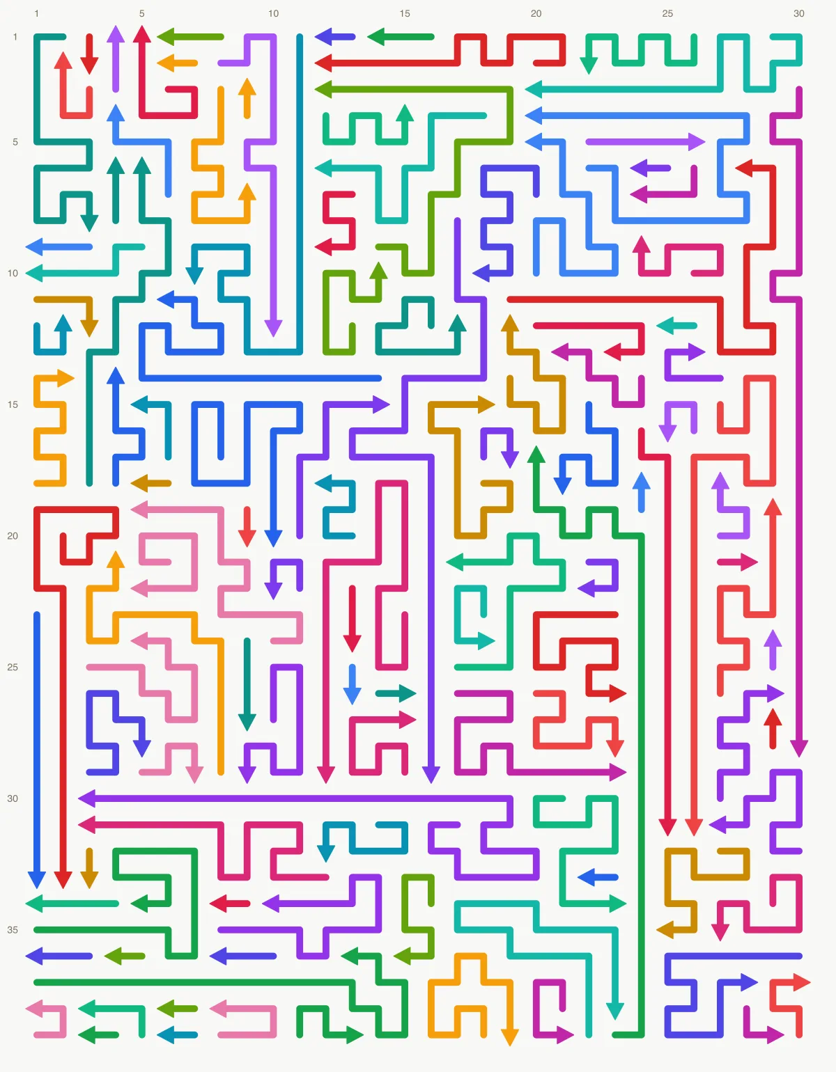 Arrow Escape level 46: 30×39 board with 120 arrows