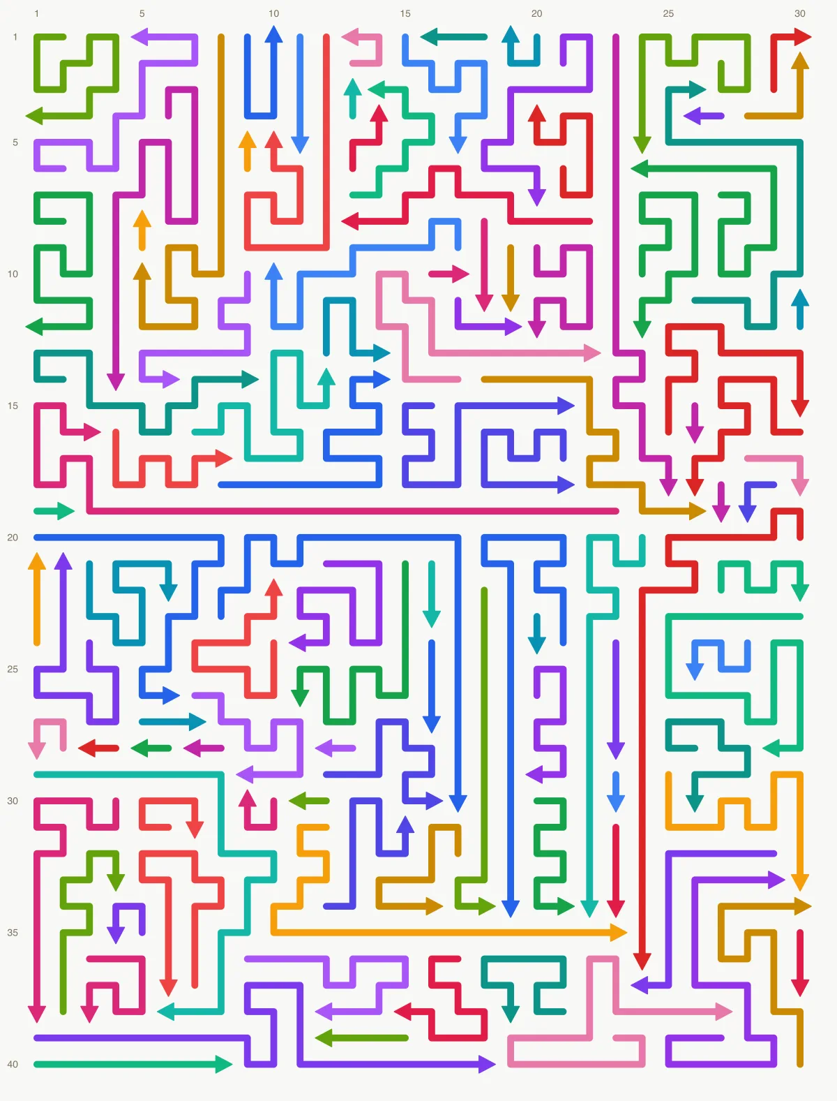 Arrow Escape level 47: 30×40 board with 109 arrows