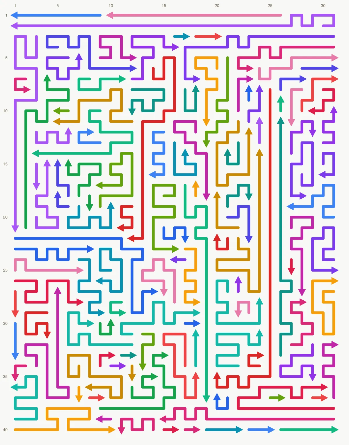 Arrow Escape level 49: 31×40 board with 123 arrows