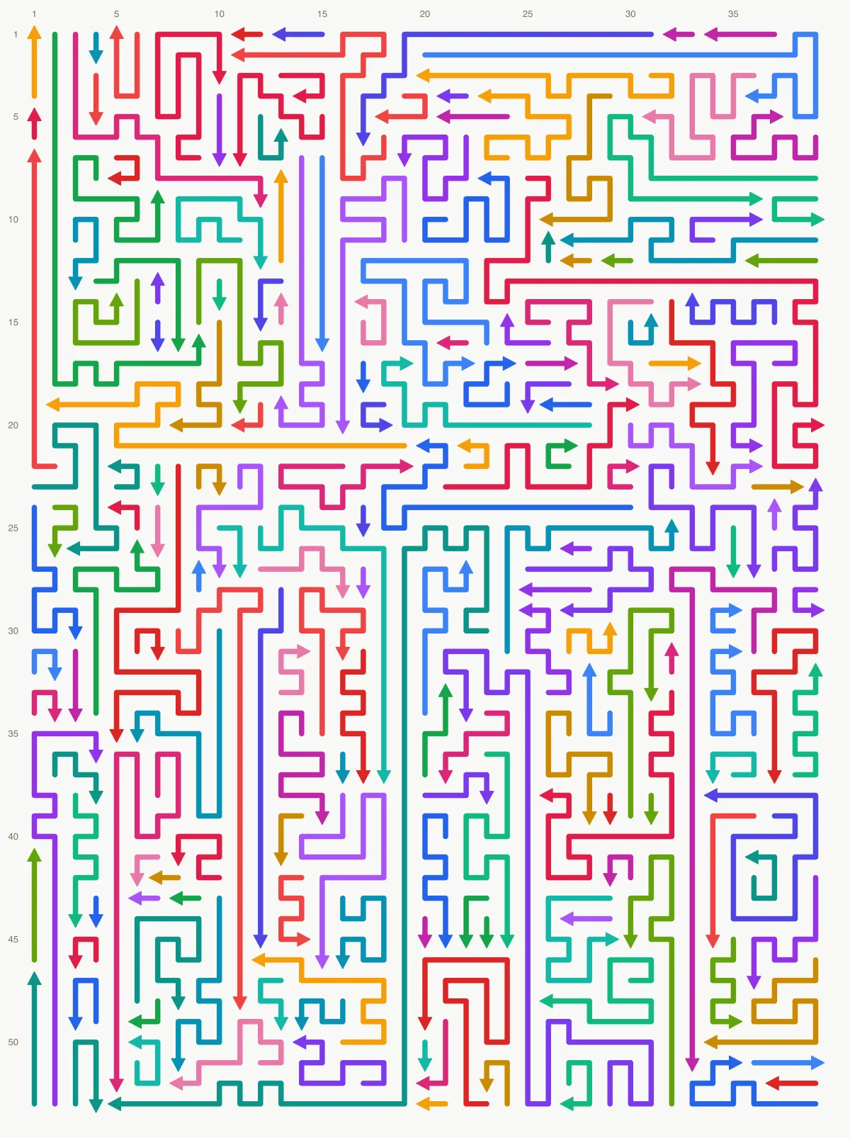 Arrow Escape level 50: 39×53 board with 196 arrows