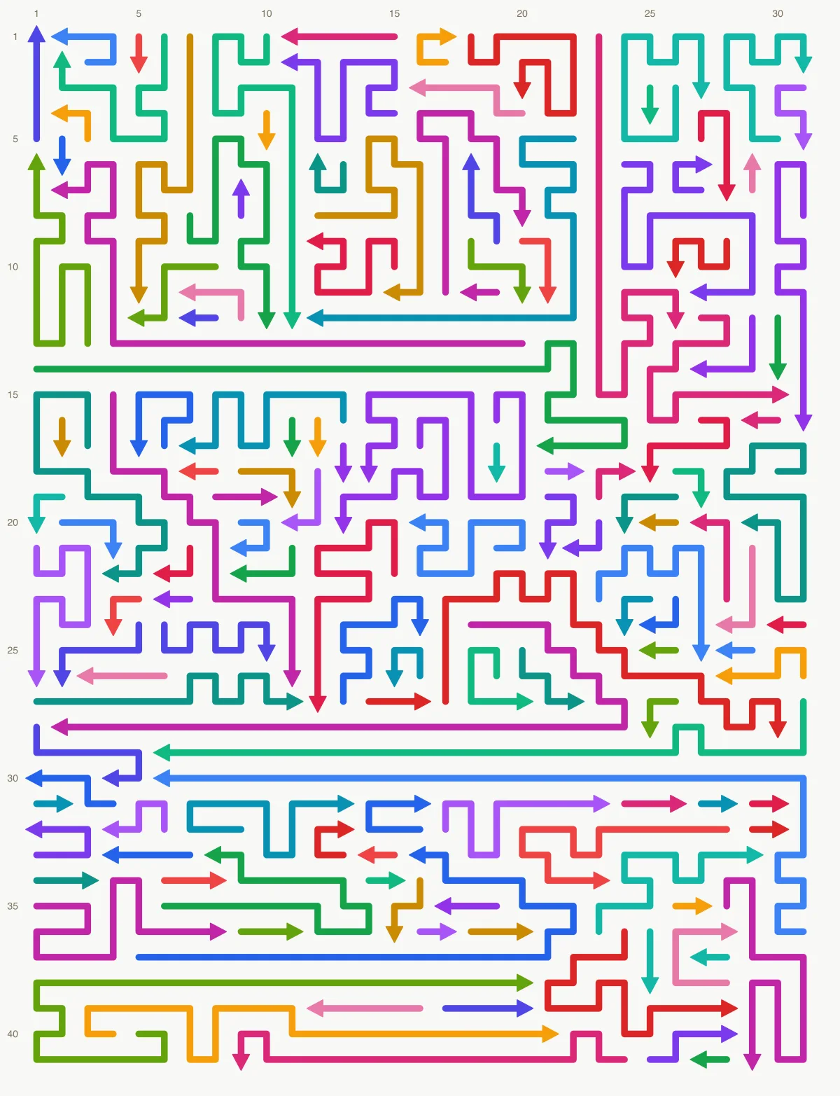 Arrow Escape level 52: 31×41 board with 144 arrows