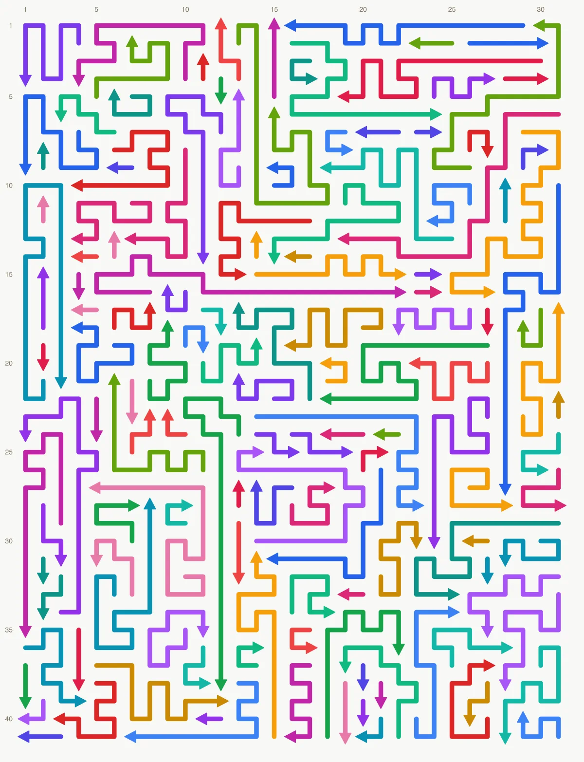Arrow Escape level 53: 31×41 board with 142 arrows