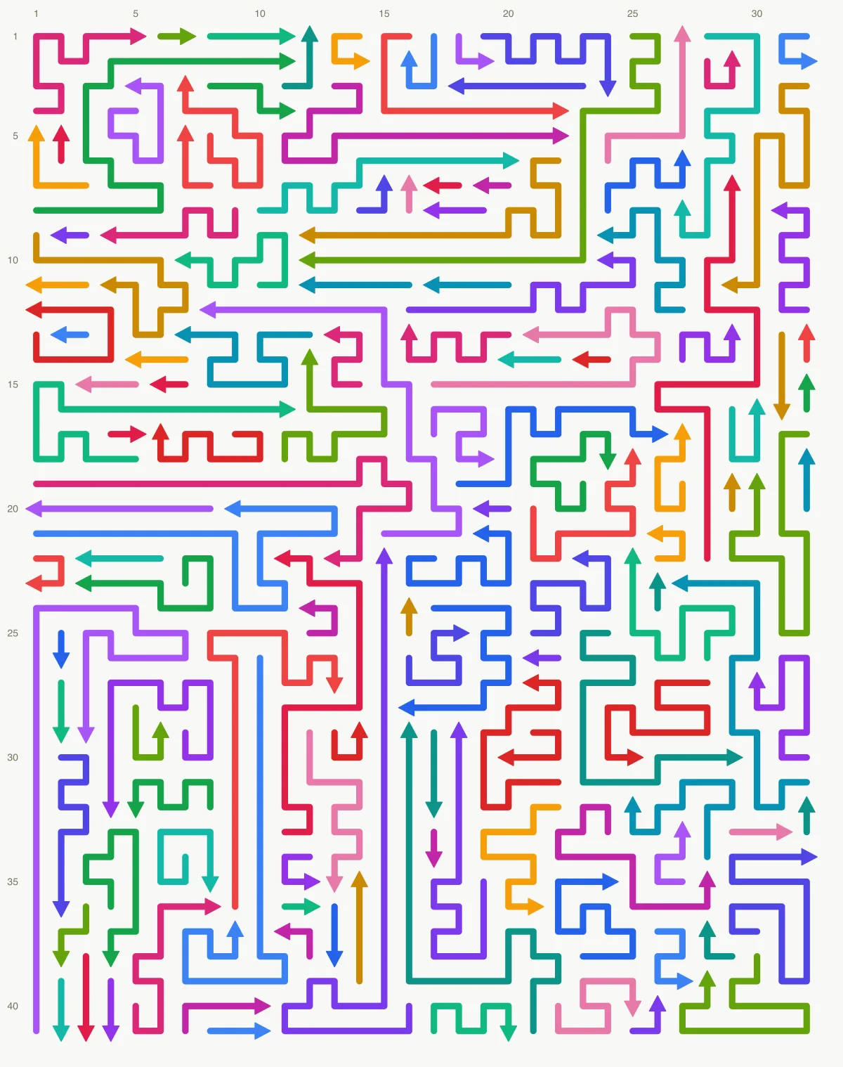Arrow Escape level 55: 32×41 board with 140 arrows