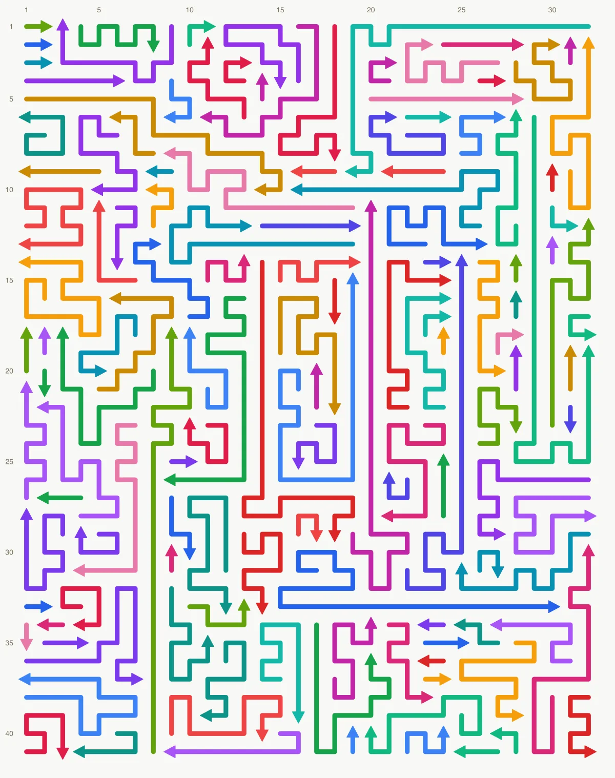 Arrow Escape level 56: 32×41 board with 137 arrows