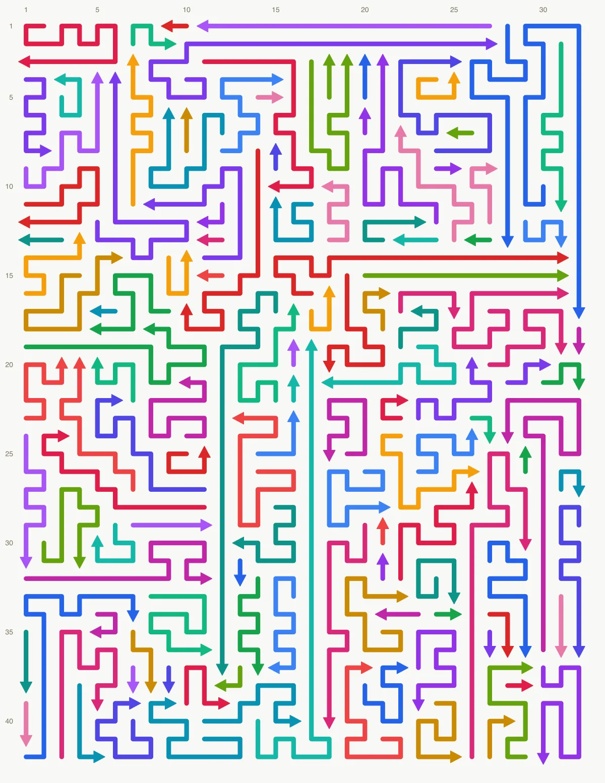 Arrow Escape level 58: 32×42 board with 132 arrows