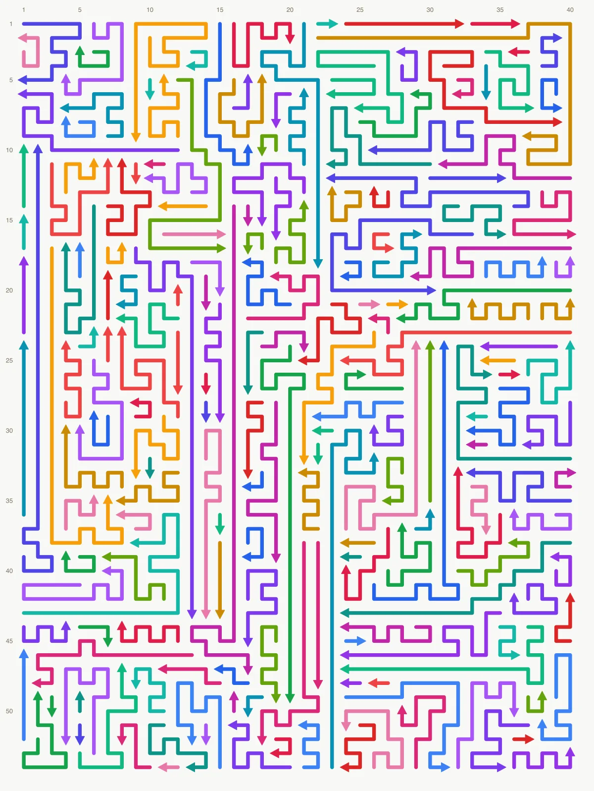 Arrow Escape level 60: 40×54 board with 203 arrows