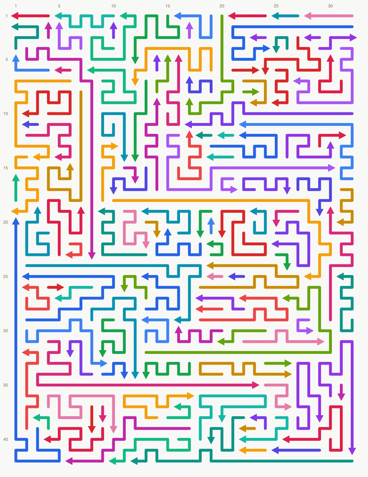 Arrow Escape level 61: 32×42 board with 133 arrows