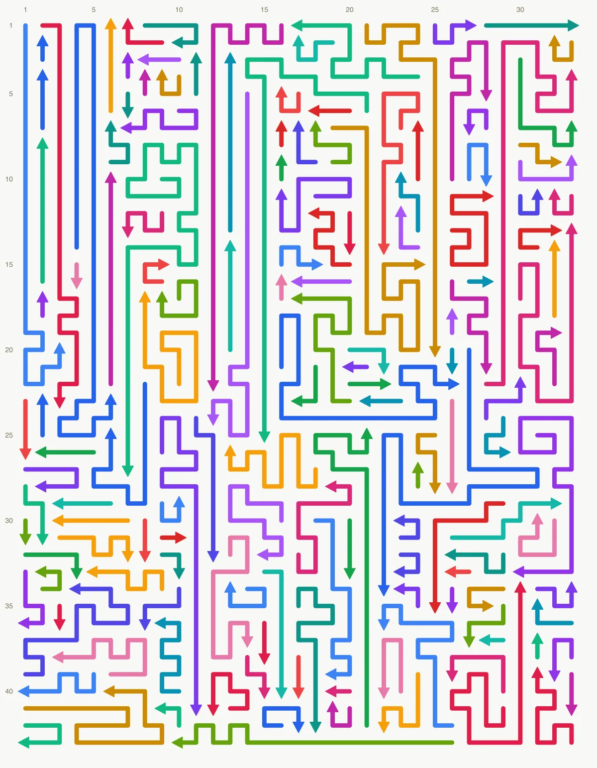 Arrow Escape level 62: 33×43 board with 155 arrows