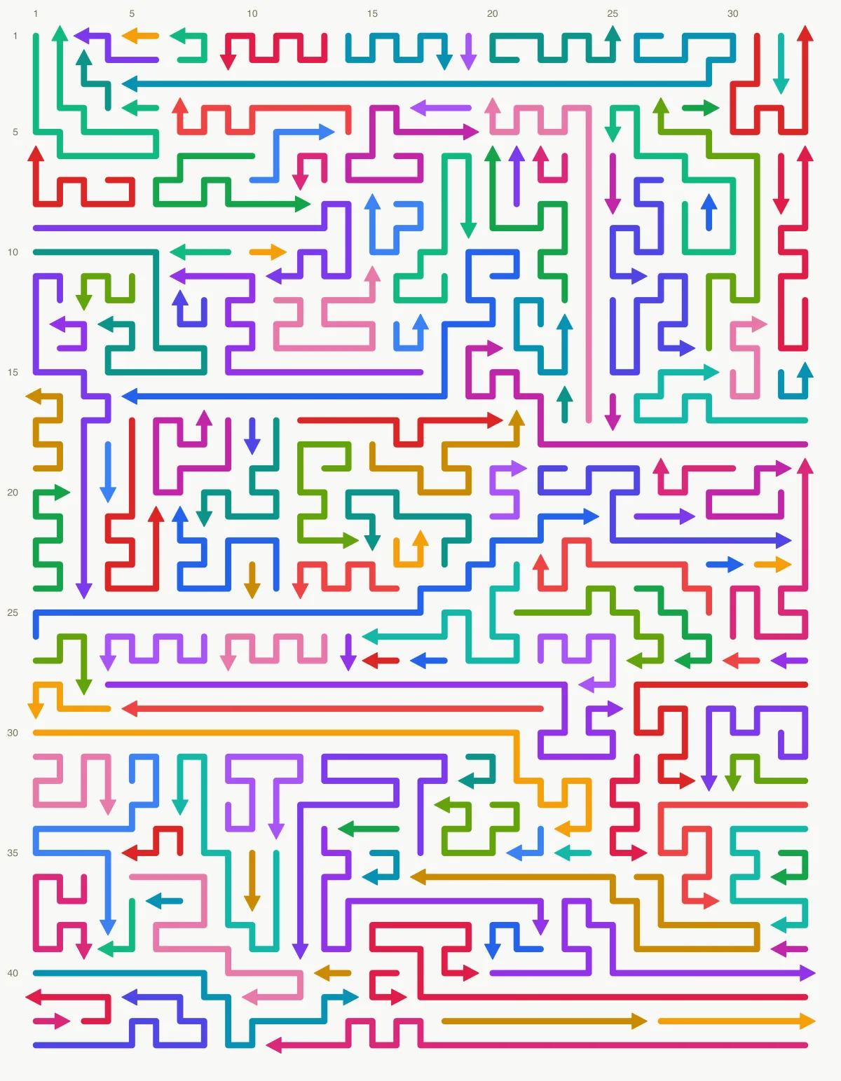 Arrow Escape level 64: 33×43 board with 134 arrows