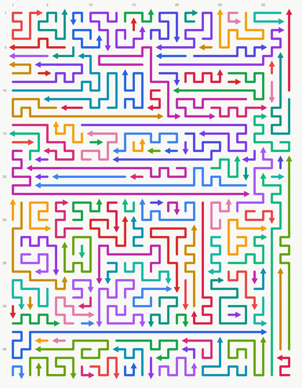 Arrow Escape level 65: 33×43 board with 137 arrows