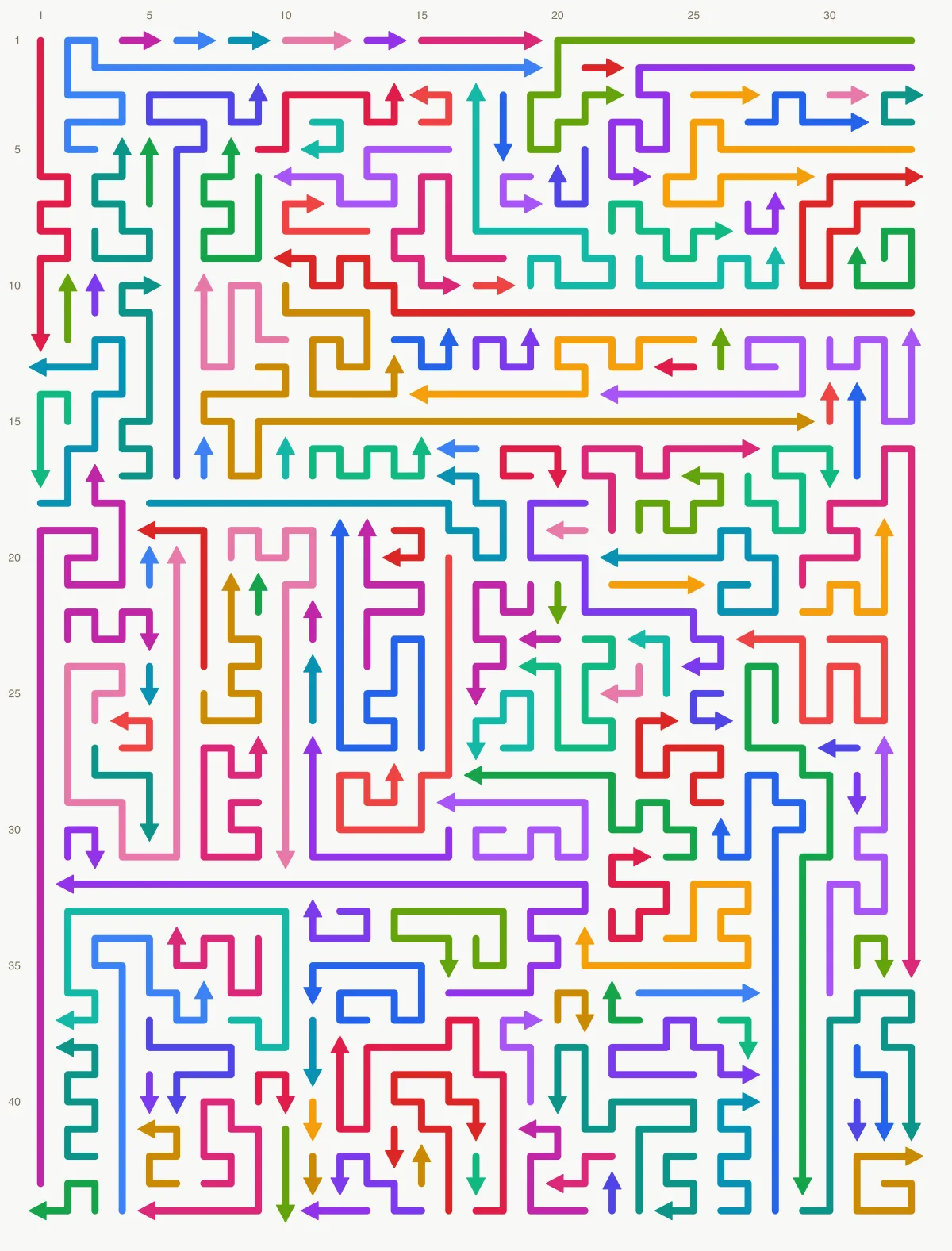 Arrow Escape level 67: 33×44 board with 150 arrows