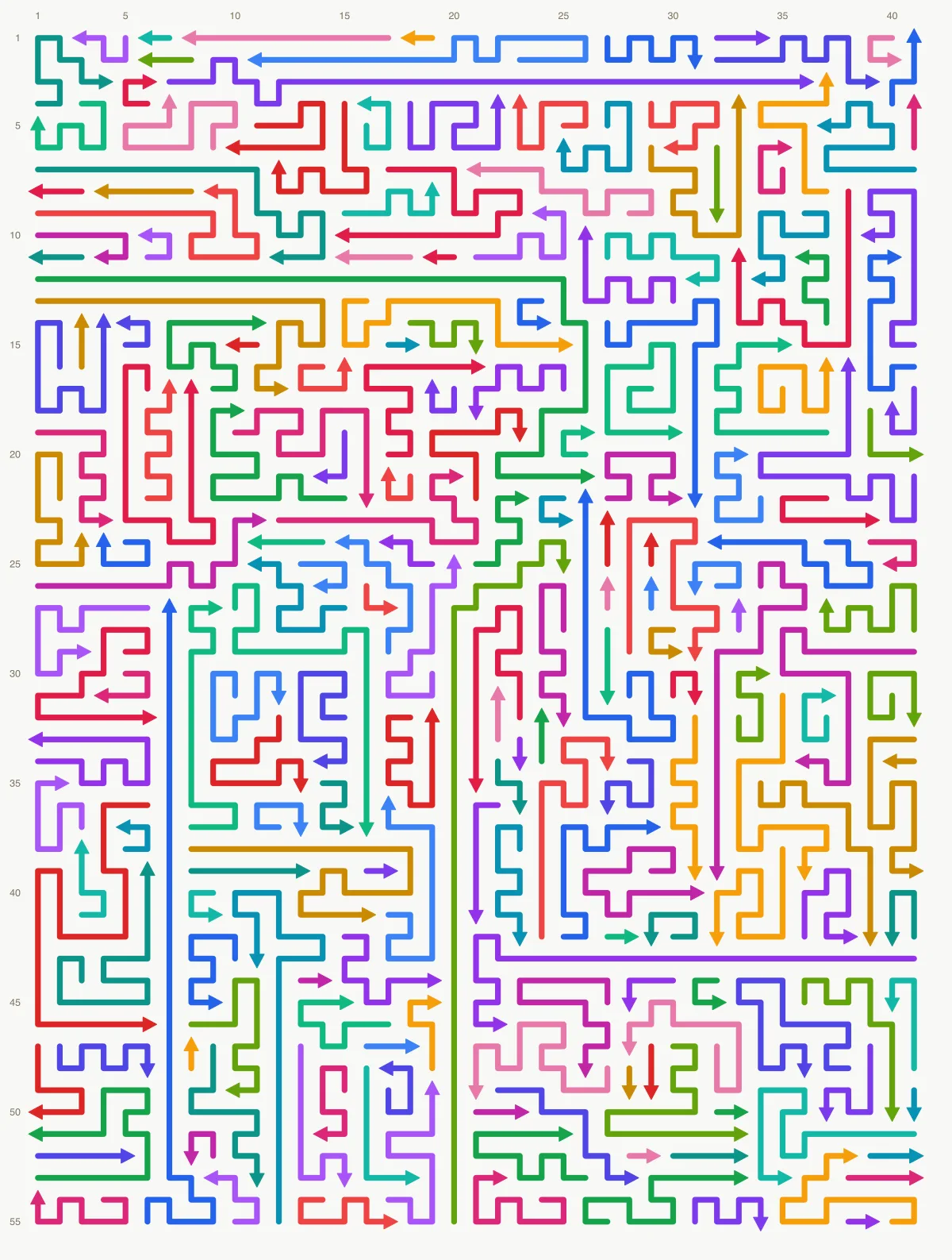 Arrow Escape level 70: 41×55 board with 212 arrows