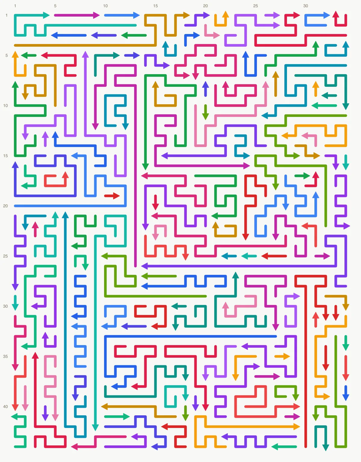 Arrow Escape level 71: 34×44 board with 154 arrows