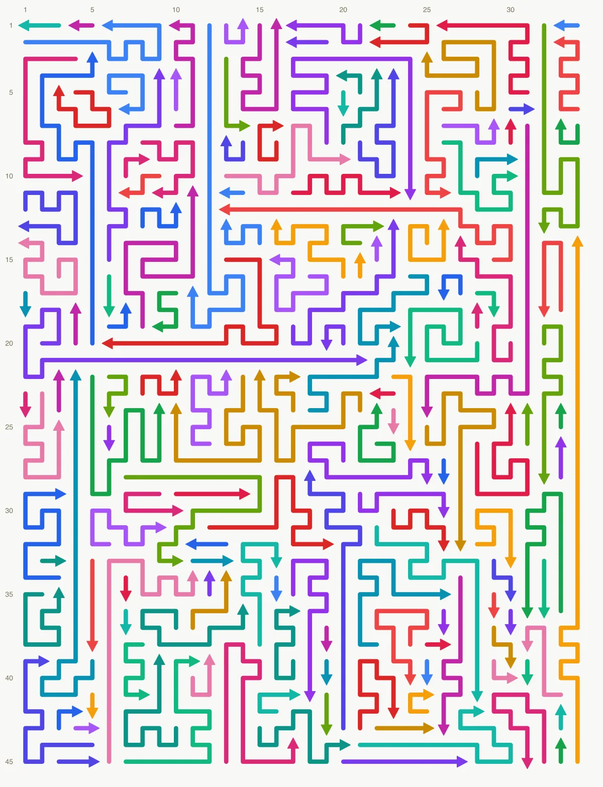 Arrow Escape level 73: 34×45 board with 162 arrows