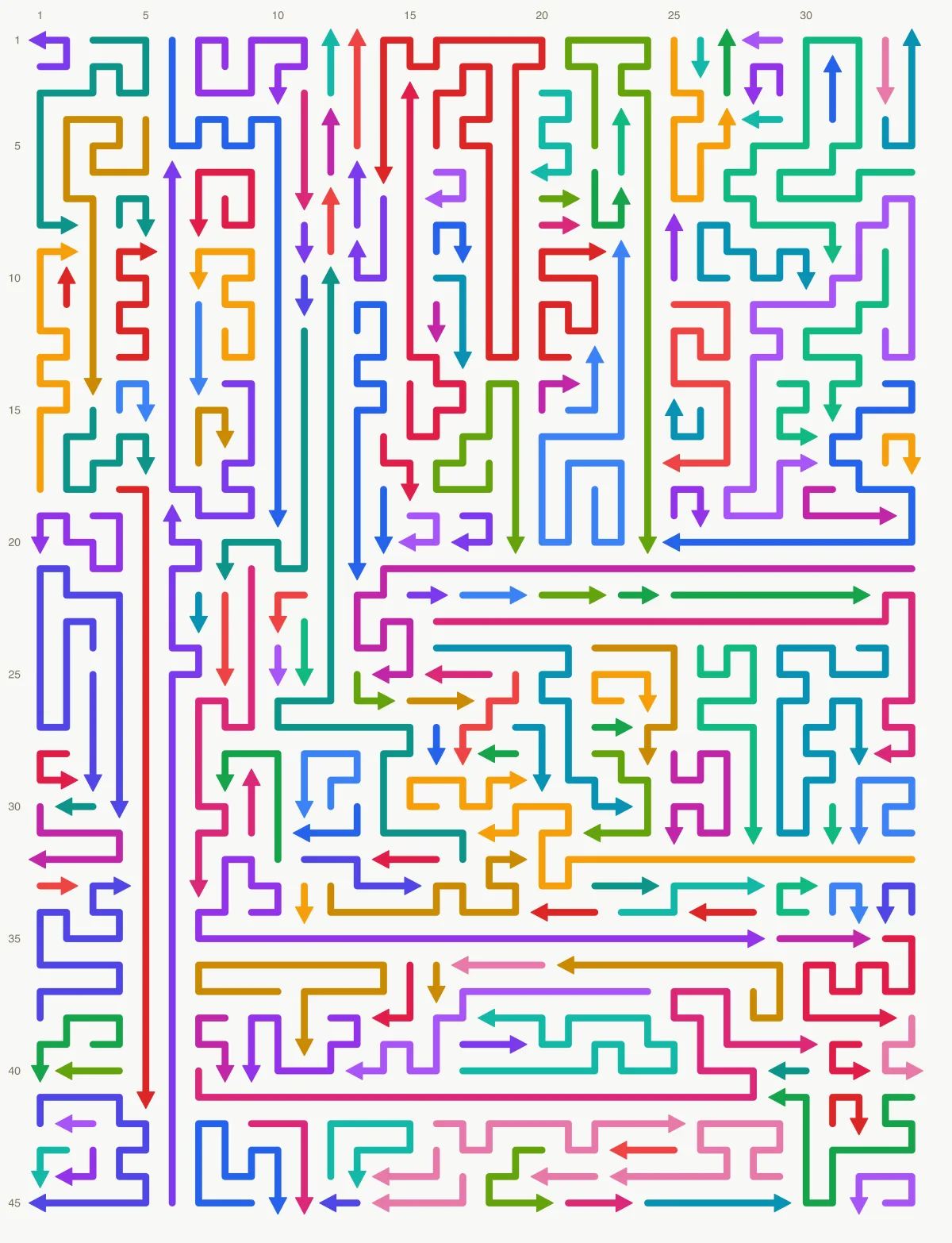 Arrow Escape level 74: 34×45 board with 166 arrows