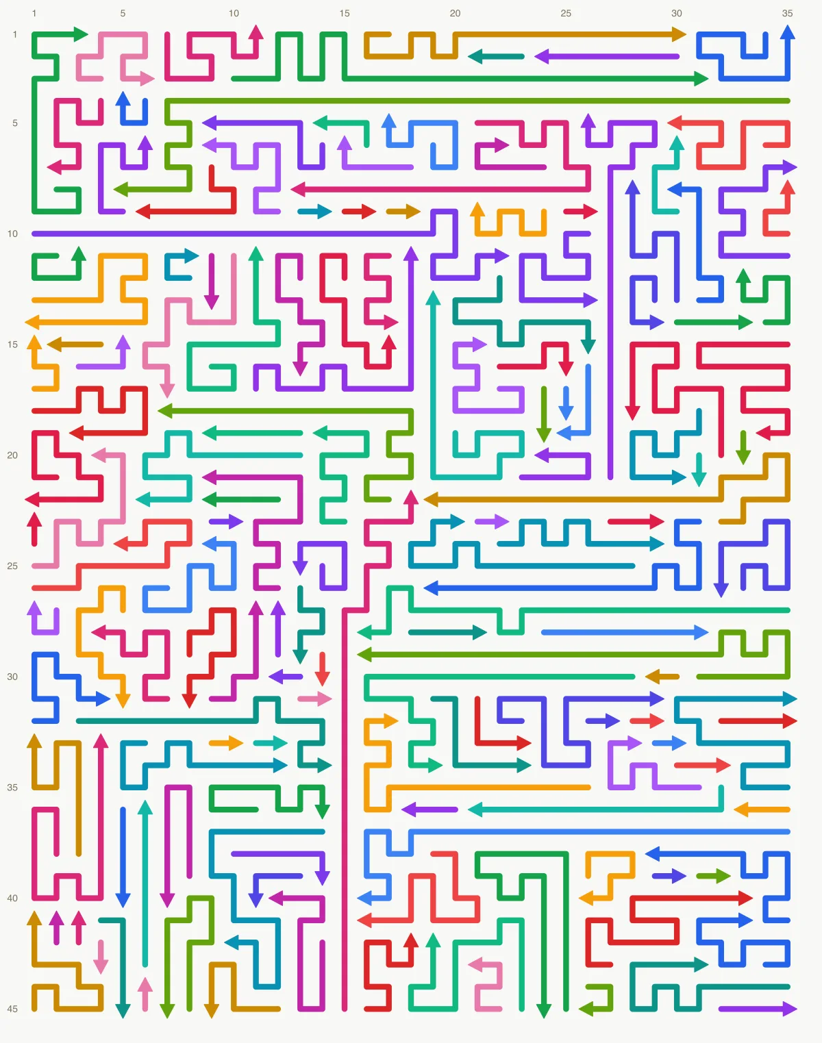 Arrow Escape level 76: 35×45 board with 153 arrows
