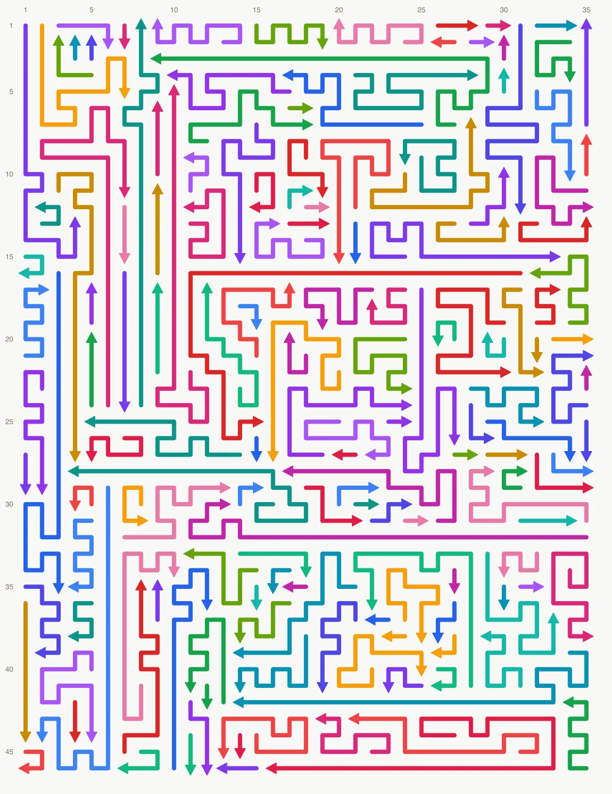 Arrow Escape level 77: 35×46 board with 163 arrows