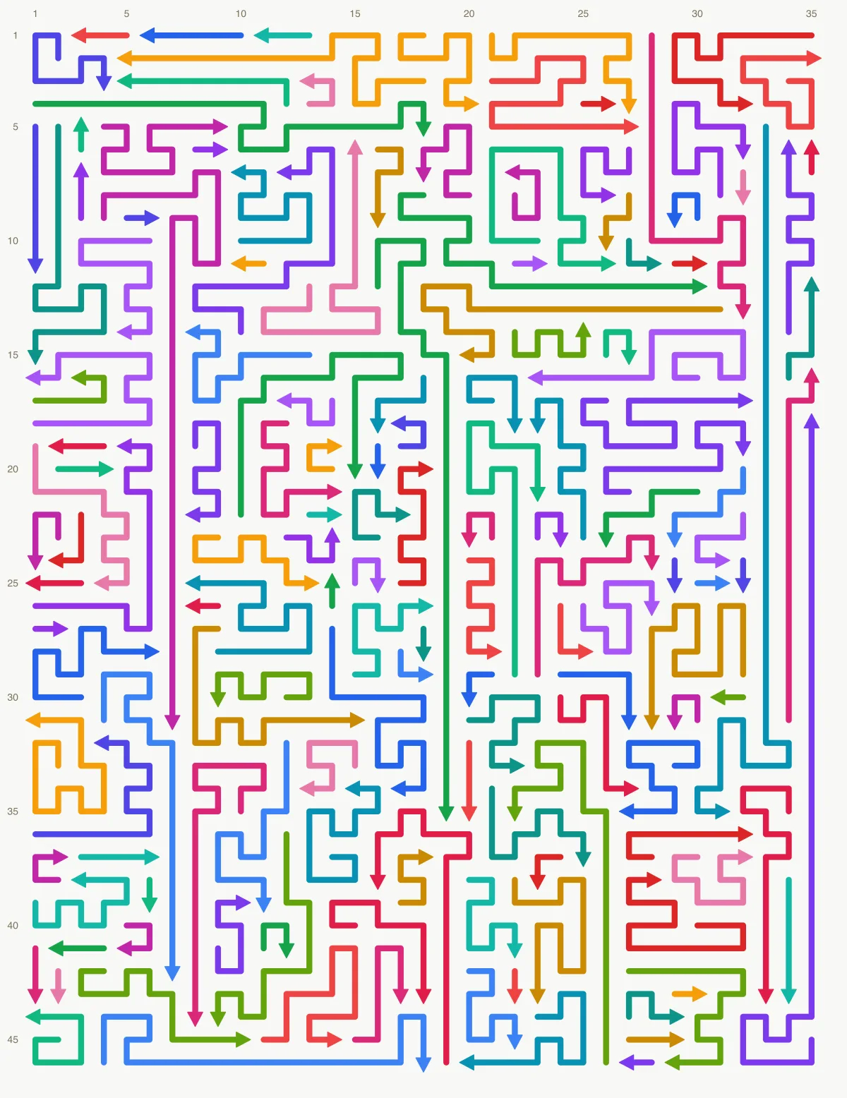 Arrow Escape level 79: 35×46 board with 157 arrows
