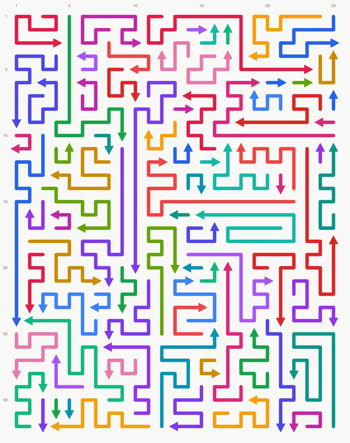 Arrow Escape level 8: 25×32 board with 84 arrows