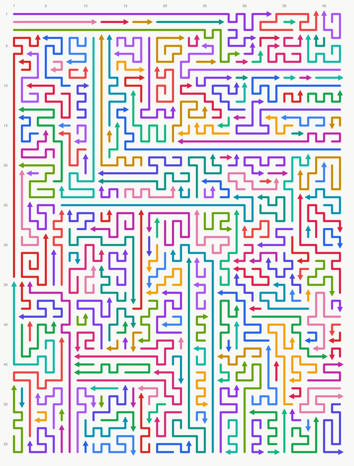 Arrow Escape level 80: 42×56 board with 221 arrows
