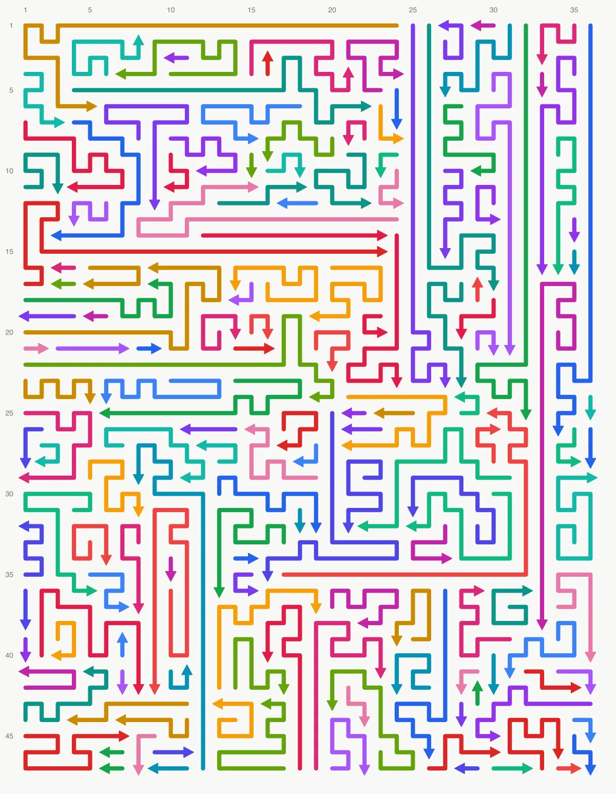 Arrow Escape level 85: 36×47 board with 164 arrows