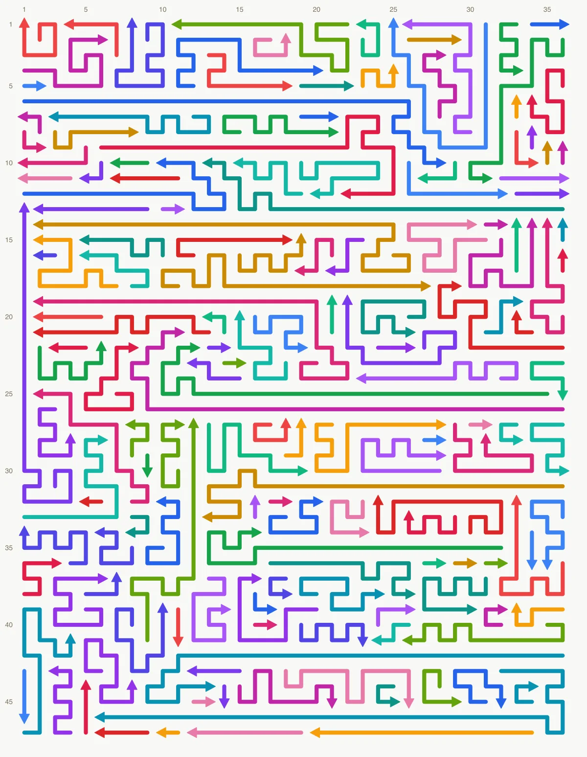 Arrow Escape level 86: 36×47 board with 164 arrows