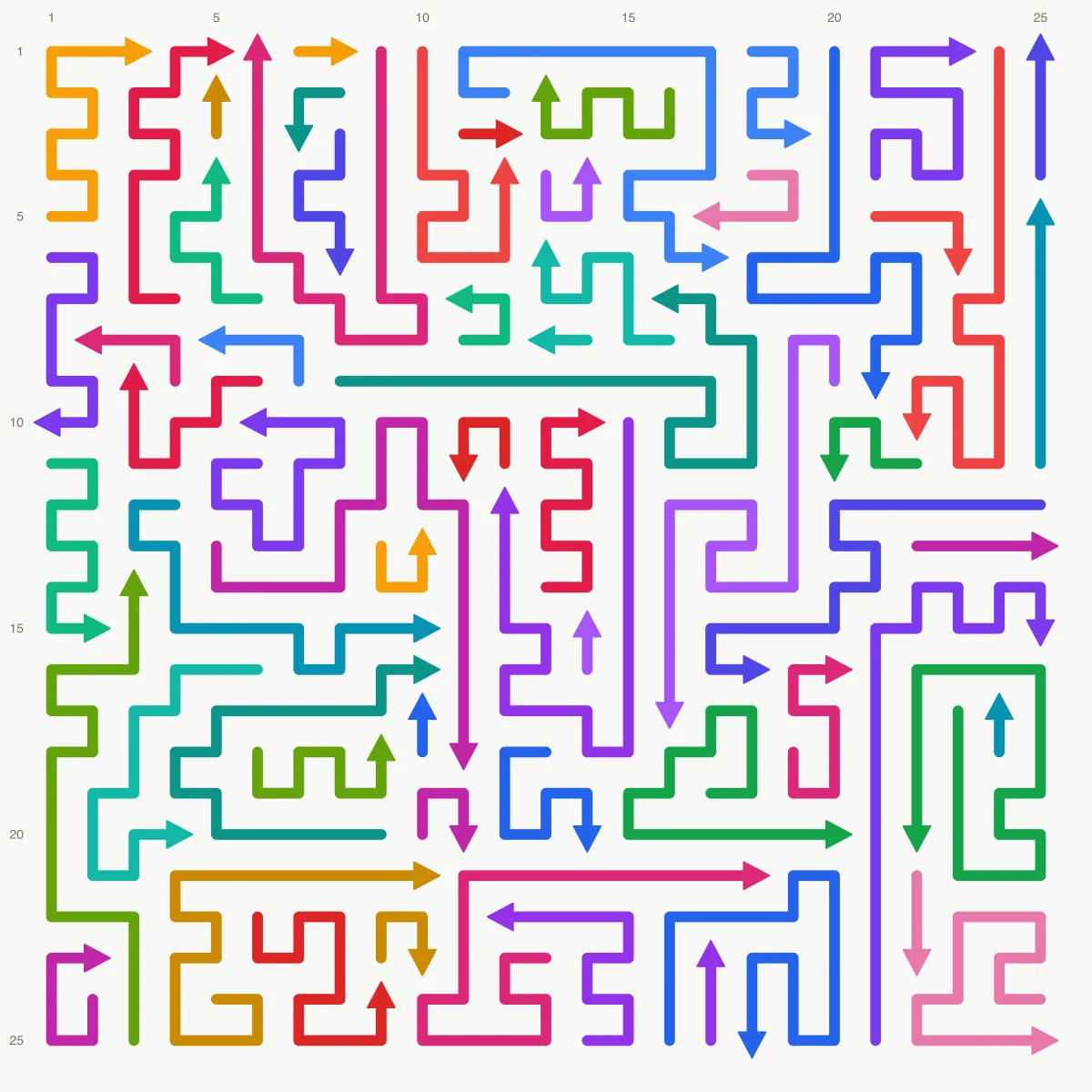 Arrow Escape level 9: 25×25 board with 64 arrows