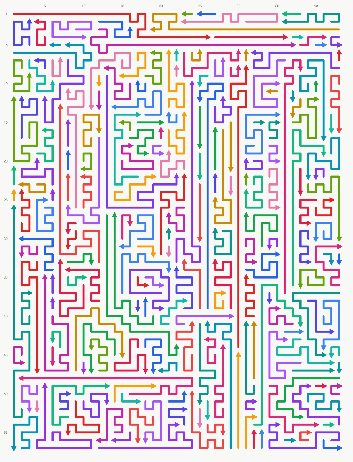 Arrow Escape level 90: 43×57 board with 225 arrows