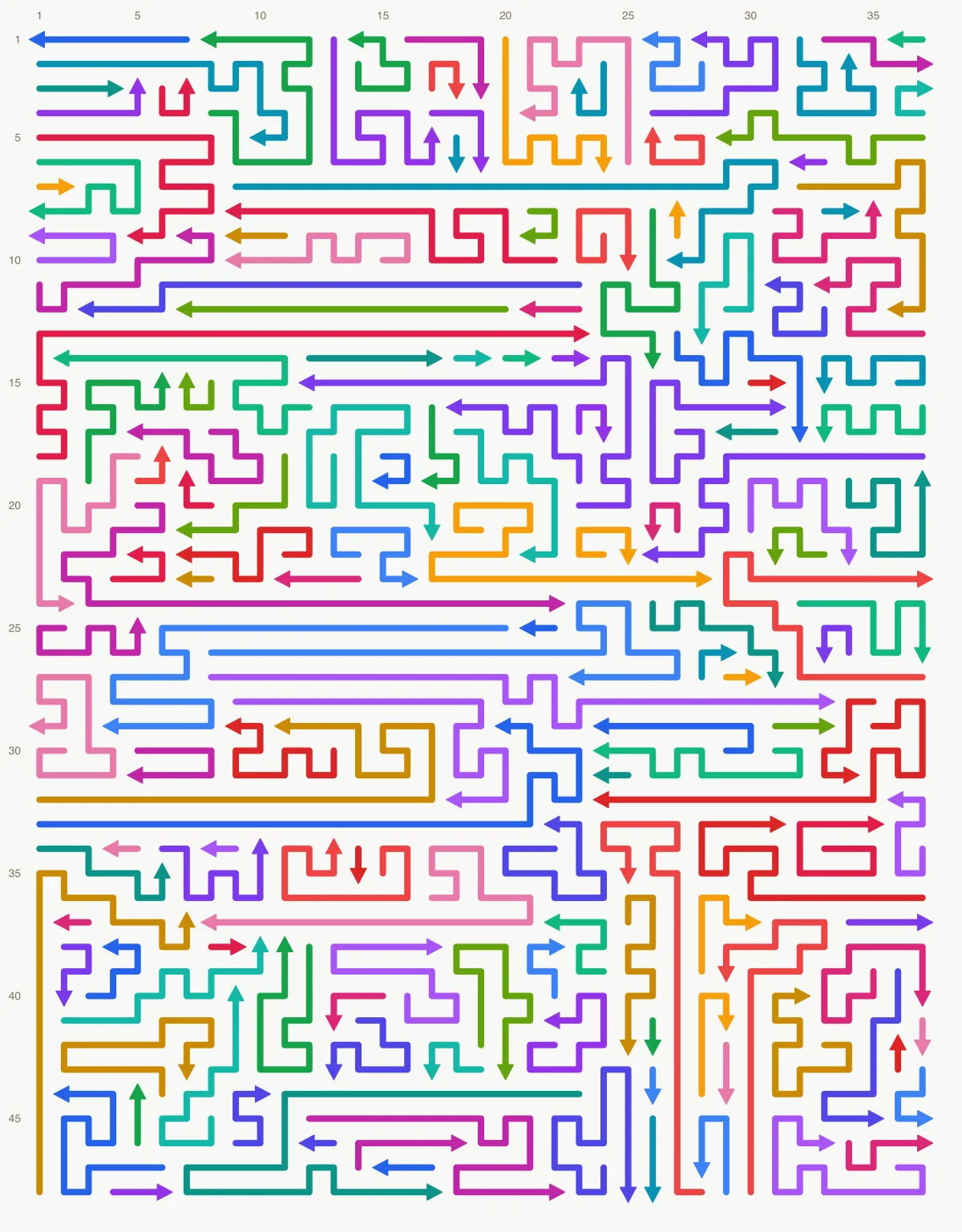Arrow Escape level 91: 37×48 board with 165 arrows