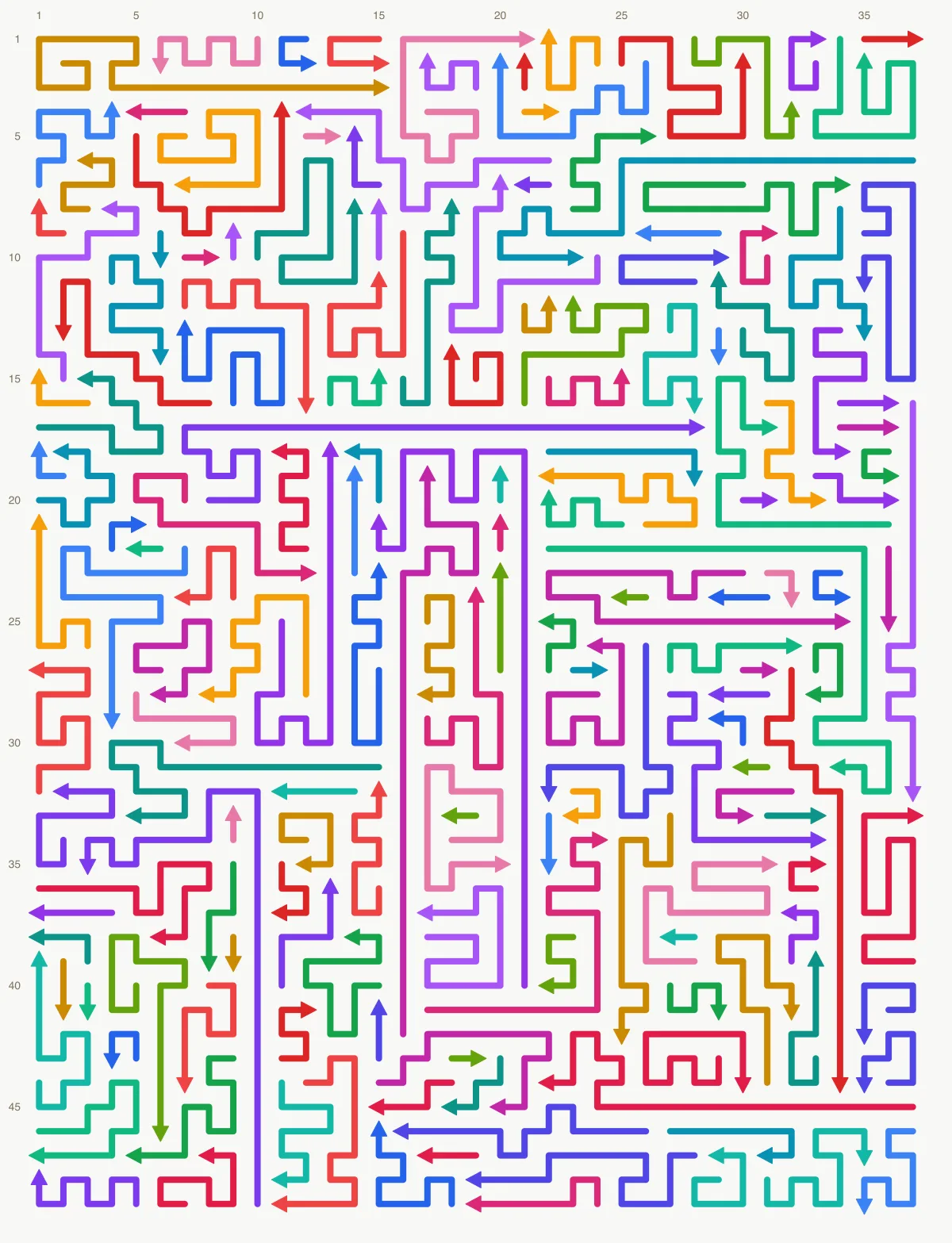 Arrow Escape level 92: 37×49 board with 176 arrows