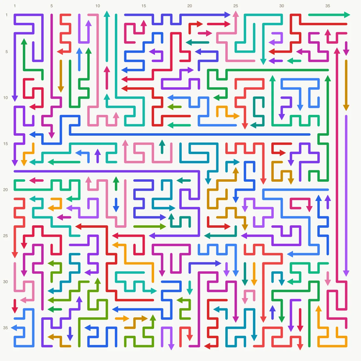 Arrow Escape level 93: 37×37 board with 139 arrows