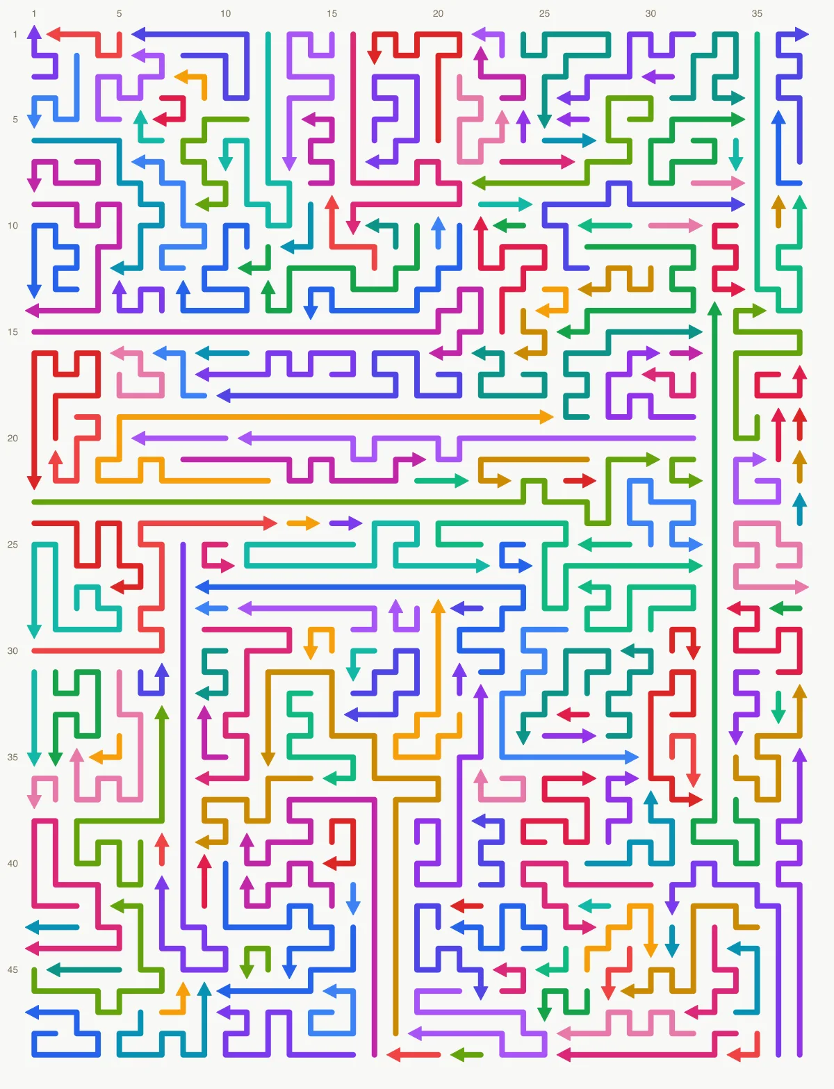 Arrow Escape level 94: 37×49 board with 185 arrows