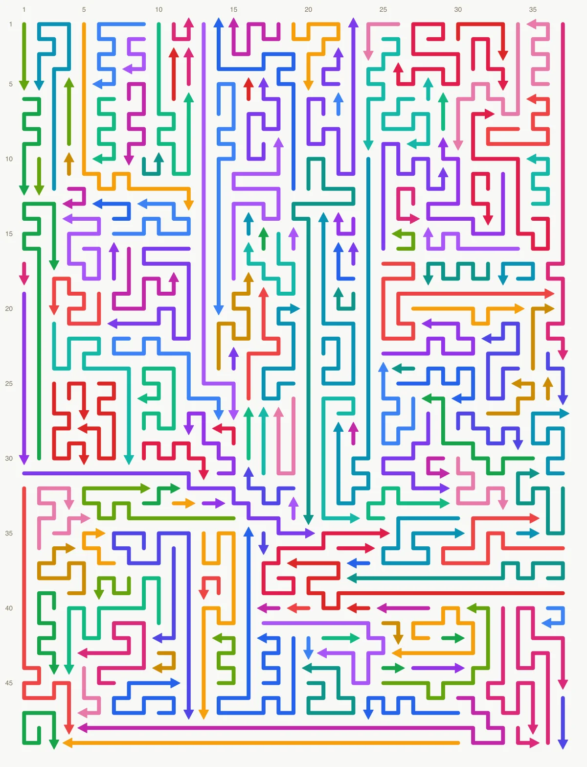 Arrow Escape level 95: 37×49 board with 166 arrows
