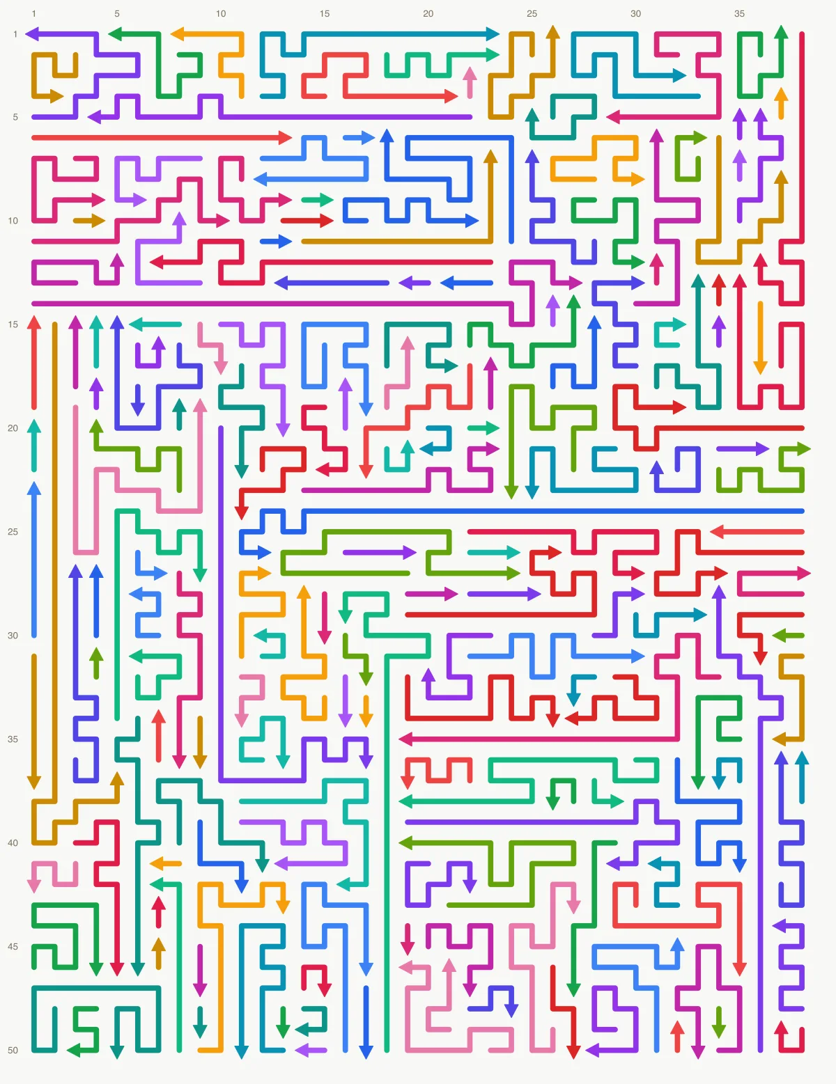 Arrow Escape level 97: 38×50 board with 190 arrows