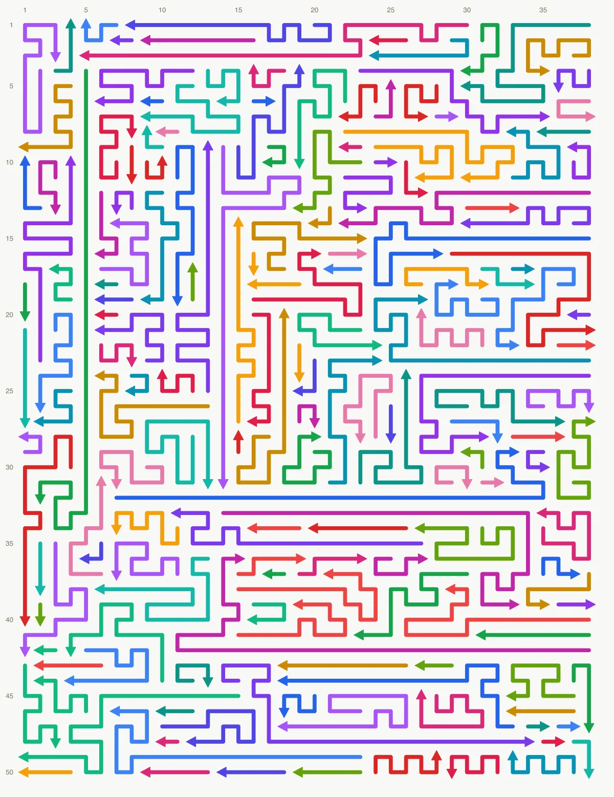 Arrow Escape level 98: 38×50 board with 179 arrows
