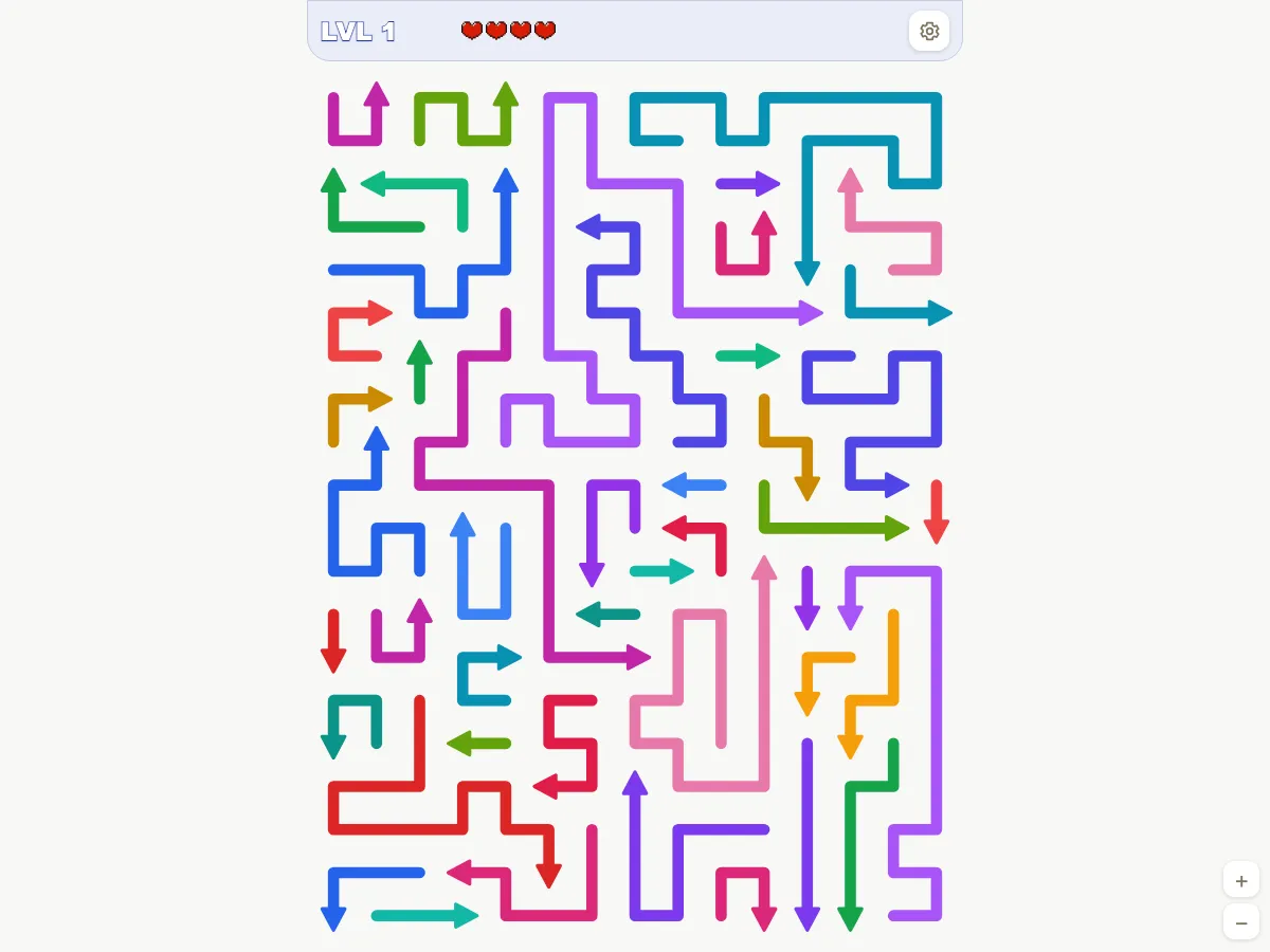 Arrow Escape level 1: 15×20 board with 47 arrows