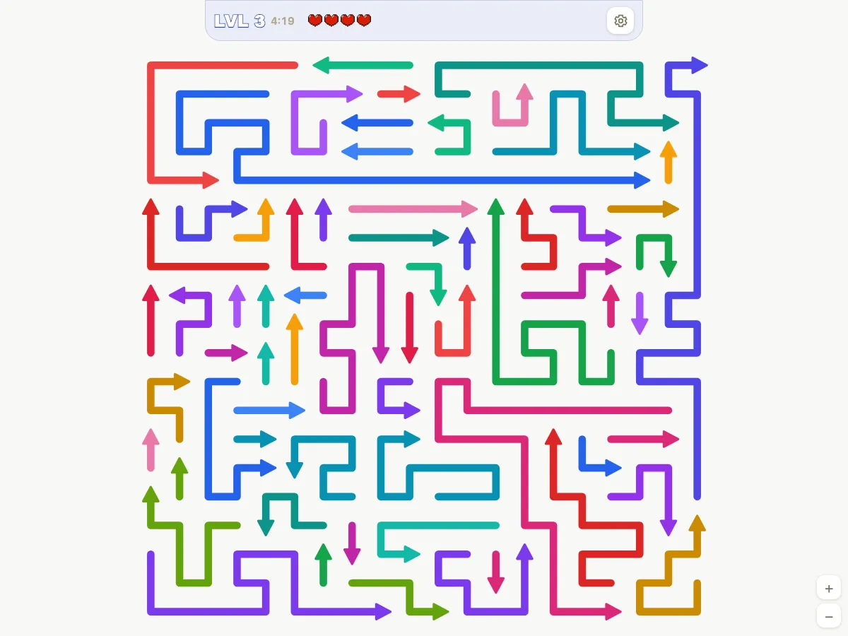 Arrow Escape level 3: 20×20 board with 65 arrows