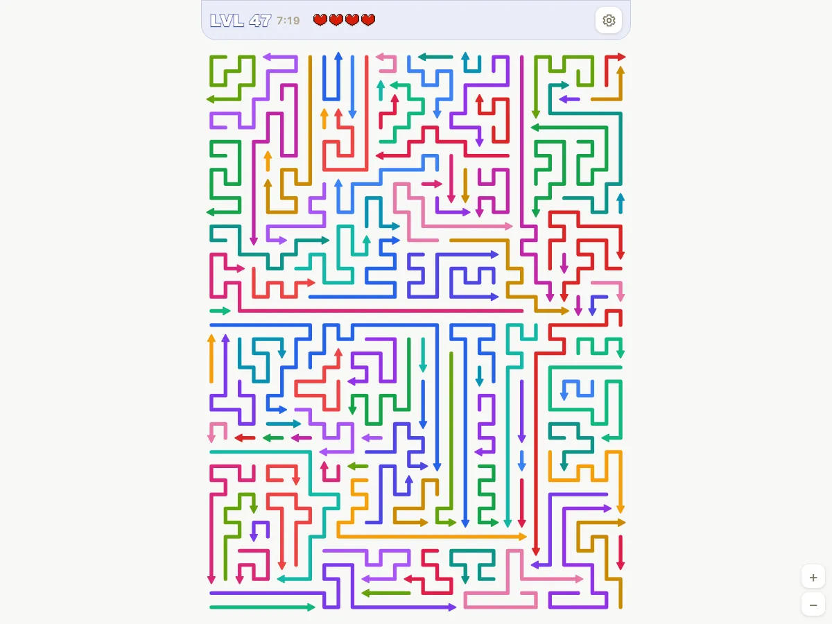 Arrow Escape level 47: 30×40 board with 109 arrows
