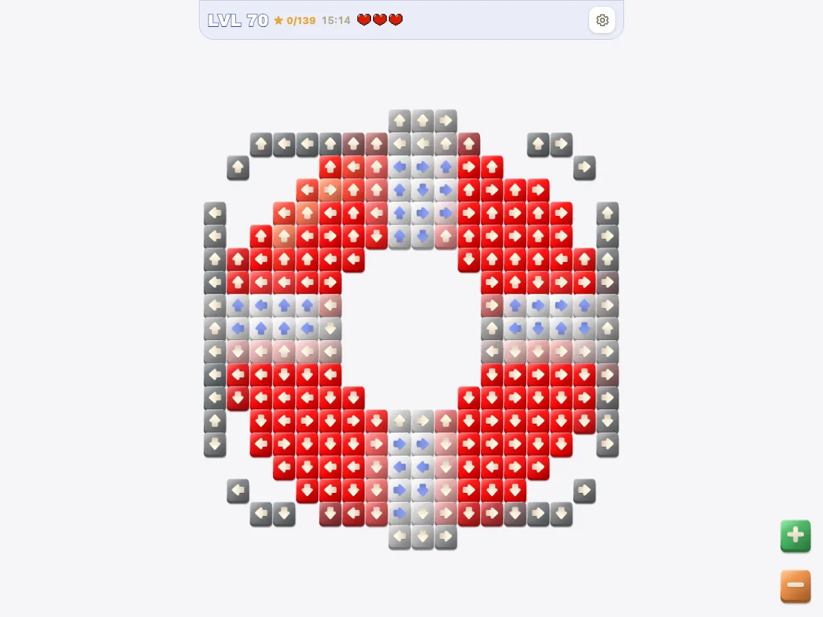 Arrow Puzzle - Tap Away level 70: picture of 228 tiles on a 18×19 grid